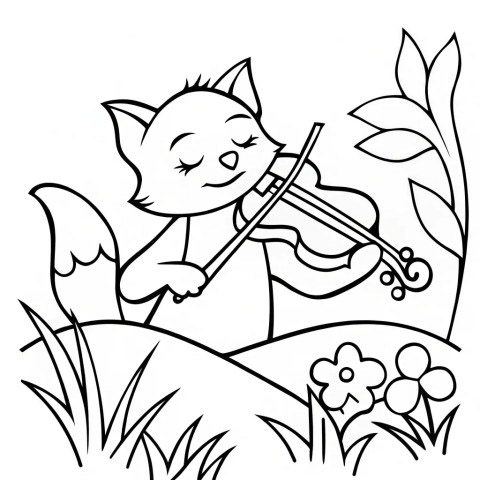 Cartoon fox playing violin coloring sheet