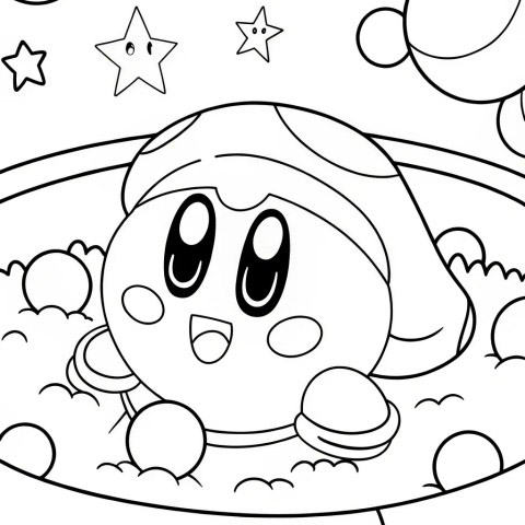 Cute Kirby under starry sky coloring page