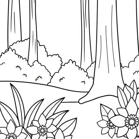 Forest trees and bushes outline coloring page